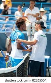 WASHINGTON - AUGUST 4: Top Seed French Gael Monfils (L) And American Ryan Sweeting Shake Hands After Their Match At The Legg Mason Tennis Classic On August 4, 2011 In Washington.