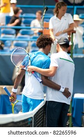 WASHINGTON - AUGUST 4: Top Seed French Gael Monfils (L) And American Ryan Sweeting After Their Match At The Legg Mason Tennis Classic On August 4, 2011 In Washington.