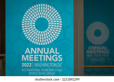 Washington, D.C. - 09 October 2022: Close-up Of The World Bank Group And International Monetary Fund 2022 Annual Meetings Logo