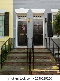 Washington DC - 13 August 2013: Two Side By Side Homes In Georgetown In Washington DC Sharing The Same Street Number