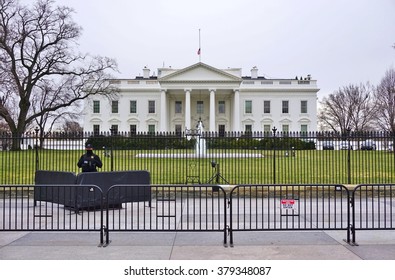 WASHINGTON, DC -19 FEB 2016- Flag Flying At Half Mast On The White House In Washington DC To Honor The Late Justice Antonin Scalia.