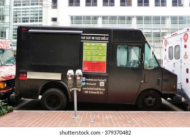 WASHINGTON, DC -19 FEB 2016- A Food Truck Parked On The Street In Washington, DC. Food Trucks Have Become Very Popular In Front Of Office Buildings In DC.