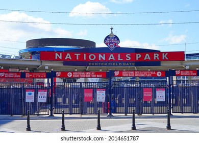 WASHINGTON, DC -2 APR 2021- View of the Nationals Park, a baseball park along the Anacostia River in the Navy Yard neighborhood of Washington, D.C.