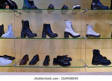WASHINGTON, DC -25 MAR 2022- A Dr. Martens shoe store in Georgetown, DC. Founded in 1947, Doc Martens is a British footwear company known for its boots with a bouncing sole.