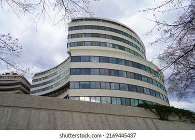 WASHINGTON, DC -25 MAR 2022- View Of The Watergate Building Complex In Washington DC, Famous For The Nixon Scandal.