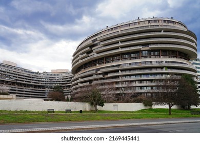 WASHINGTON, DC -25 MAR 2022- View Of The Watergate Building Complex In Washington DC, Famous For The Nixon Scandal.