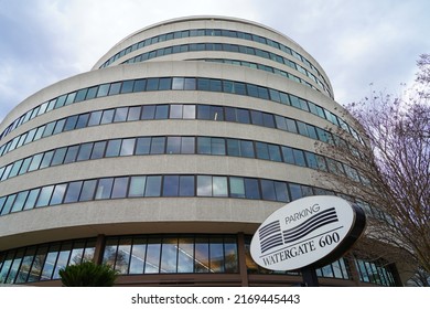 WASHINGTON, DC -25 MAR 2022- View Of The Watergate Building Complex In Washington DC, Famous For The Nixon Scandal.