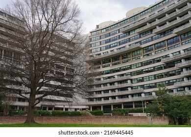 WASHINGTON, DC -25 MAR 2022- View Of The Watergate Building Complex In Washington DC, Famous For The Nixon Scandal.