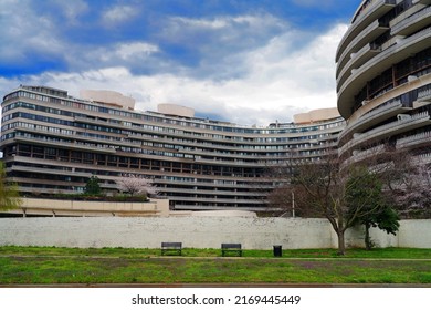 WASHINGTON, DC -25 MAR 2022- View Of The Watergate Building Complex In Washington DC, Famous For The Nixon Scandal.