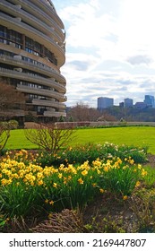 WASHINGTON, DC -25 MAR 2022- View Of The Watergate Building Complex In Washington DC, Famous For The Nixon Scandal.