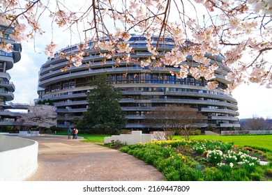 WASHINGTON, DC -25 MAR 2022- View Of The Watergate Building Complex In Washington DC, Famous For The Nixon Scandal.