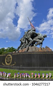 WASHINGTON DC - 25 MAY 2014: Iwo Jima Memorial In Washington DC, USA. The Memorial Framed With Flower Bouquets During Memorial Day Week.