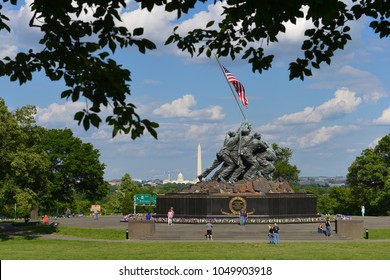 WASHINGTON DC - 25 MAY 2014: Iwo Jima Memorial In Washington DC, USA. The Memorial Framed With Flower Bouquets During Memorial Day Week.