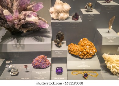 Washington, DC - 7/21/17: A Variety Of Rare And Precious Gemstones Are On Display In A Natural History Museum.