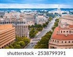 Washington DC. Aerial panoramic view of Pennsylvania Avenue landmarks and United states Congress view, USA