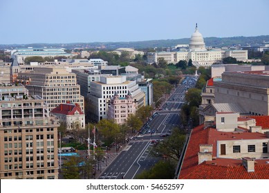 Washington DC Aerial View With Capitol Hill Building And Street