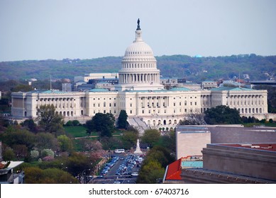 Washington DC Aerial View With Capitol Hill Building And Street