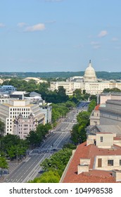 Washington DC - Aerial View Of Pennsylvania Street With Federal Buildings Including US Archives Building, Department Of Justice And US Capitol