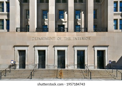 Washington, DC - Apr 3, 2021: Stewart Lee Udal Building, The Main Building Of The US Department Of The Interior.