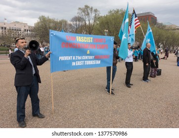 WASHINGTON, DC - APR. 4, 2019: Protesting China's Religious Persecution Of Ethnic Uyghurs & Turkic Muslims In East Turkistan; Including Mass Detention In Concentration Camps, & Kidnapping Of Children.