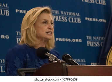 WASHINGTON, DC - APRIL 12, 2016. Rep. Carolyn Maloney, Congresswoman from New York, speaks on equal pay for women at the National Press Club,