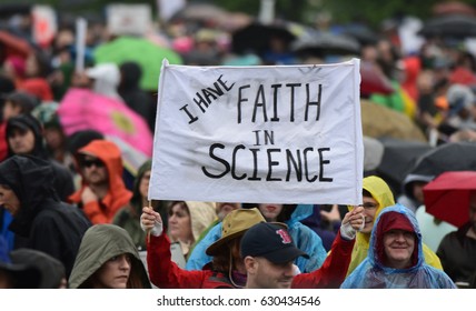 WASHINGTON DC - APRIL 22 2017: Thousands Rallied & Marched On Earth Day To Demand The Trump Administration Provide More Support For Science & Climate Research.