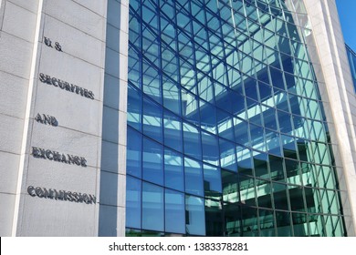 WASHINGTON, DC - APRIL 27, 2019: SEC - SECURITIES AND EXCHANGE COMMISSION - Sign At Building Headquarters