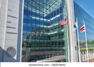 WASHINGTON, DC - APRIL 27, 2019: SEC - SECURITIES AND EXCHANGE COMMISSION - Sign At Building Headquarters