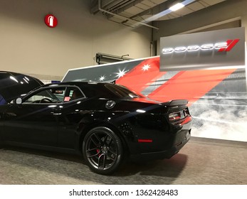 WASHINGTON, DC - APRIL 7, 2019: DODGE Car And Sign At Washington Auto Show