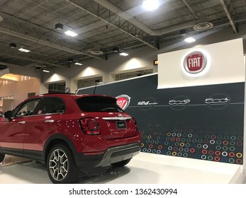 WASHINGTON, DC - APRIL 7, 2019: FIAT Vehicle And Sign At Washington Auto Show