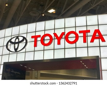 WASHINGTON, DC - APRIL 7, 2019: TOYOTA Sign On Display At Washington Auto Show