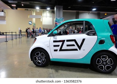 WASHINGTON, DC - APRIL 7, 2019: SMART CAR With EZEV Decal At Washington Auto Show      