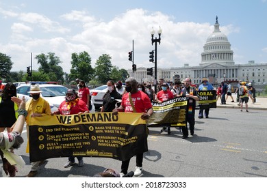 Washington, DC – August 02, 2021: Voting Rights Legislation Protesters At The Poor People's Campaign Passing By The US Capitol.