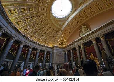 Washington, D.C.USA -  August 04, 2012: Visitors On A Guided Tour Of The Capitol Building, In The National Statuary Hall