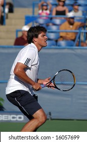 WASHINGTON, D.C. - AUGUST 11, 2008:  Taylor Dent (USA) Plays Against Sumden Devvarman (IND - Not Pictured) At The Washington, D.C. Legg Mason Tennis Classic.