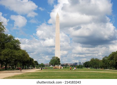 WASHINGTON, DC - AUGUST 24, 2014:  Image of the Washington Monument located on the National Mall.  The structure was built in honor of the first President, George Washington.
