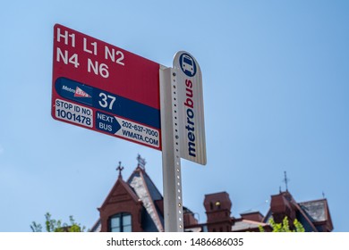 Washington, DC - August 8, 2019: Sign For A WMATA Metro Bus At A District Of Columbia Bus Stop