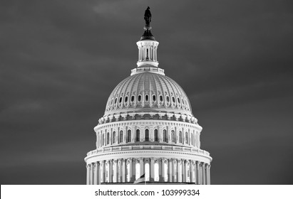 Washington DC , Capitol Building At Night - Detail, US - Black&White