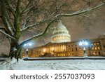 Washington DC Capitol in winter. Congress. American Capitol Building in snow. Washington city Capitol. United States Capital. USA landmark. Supreme Court. Washington D.C. Washington city.