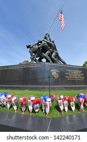 WASHINGTON DC - CIRCA MAY 2013: Iwo Jima Memorial Circa May 2013 In Washington DC, USA. The Memorial Framed With Flower Bouquets During Memorial Day Week.