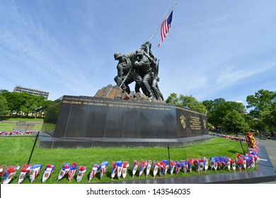 WASHINGTON DC - CIRCA MAY 2013: Iwo Jima Memorial Circa May 2013 In Washington DC, USA. The Memorial Framed With Flower Bouquets During Memorial Day Week.