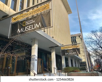 WASHINGTON, DC - DECEMBER 10, 2018: Entrance To The National Geographic Museum And Historic Headquarters Building.