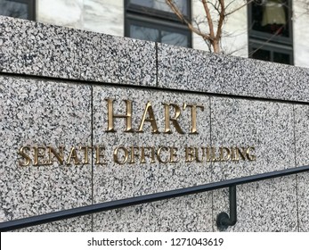 WASHINGTON, DC - DECEMBER 30, 2018: Sign At Hart Senate Office Building. The Building Houses Offices For US Senators.