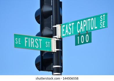 Washington DC - East Capitol Street And First Street Junction Street Sign 