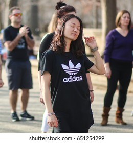 Washington, DC - February 18, 2017: Dancers Gather Outdoors For A Flash Mob At Meridian Hill Park. 