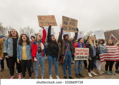 Washington, D.C. - February 19 2018: High school students from across the D.C. area protest gun control laws and gun reform in front of the White House
