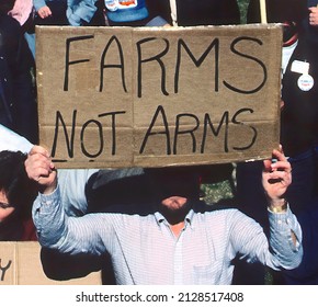 WASHINGTON DC. FEBRUARY, 1979
One Of The Three Thousand Farmers From All Across The Country  Blocked Traffic From Capitol Hill To The White House Holds Up A Protest Sign  