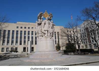 Washington, DC – February 21, 2021: A Monument To Union Army Civil War Major General George Gordon Meade At The E. Barrett Prettyman Federal Courthouse.