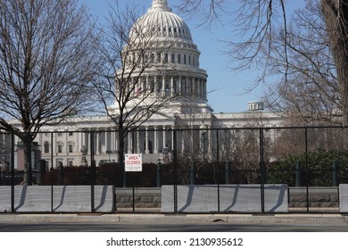 Washington, DC – February 22, 2022: A View Of The Capitol With The Newly Installed Security Fence In Preparation Of A Truckers Convoy Demonstration About To Descend On The City.