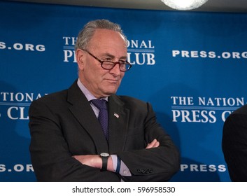 Washington, DC - February 27, 2017: Senate Minority Leader Chuck Schumer Speaks To A Press Conference At The National Press Club